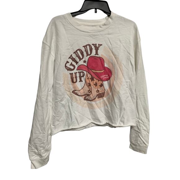Bohemian cowgirl Sweaters - Bohemian Cowgirl “Giddy Up” Graphic Cropped Sweatshirt XL White Western Country